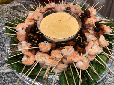 Tapas shrimp and hard chorizo skewers